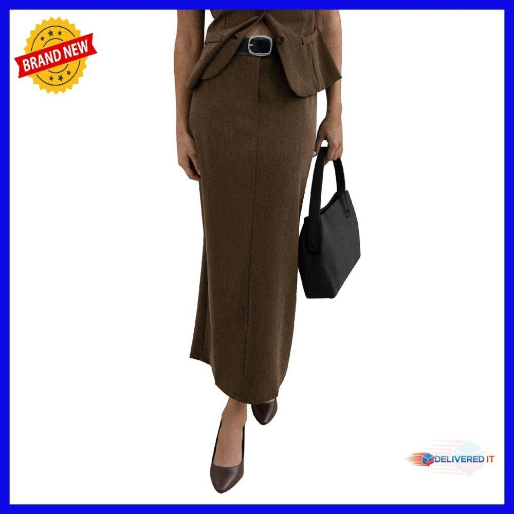 Premium Suiting Maxi Pencil Skirt High Waisted Slit Work Office